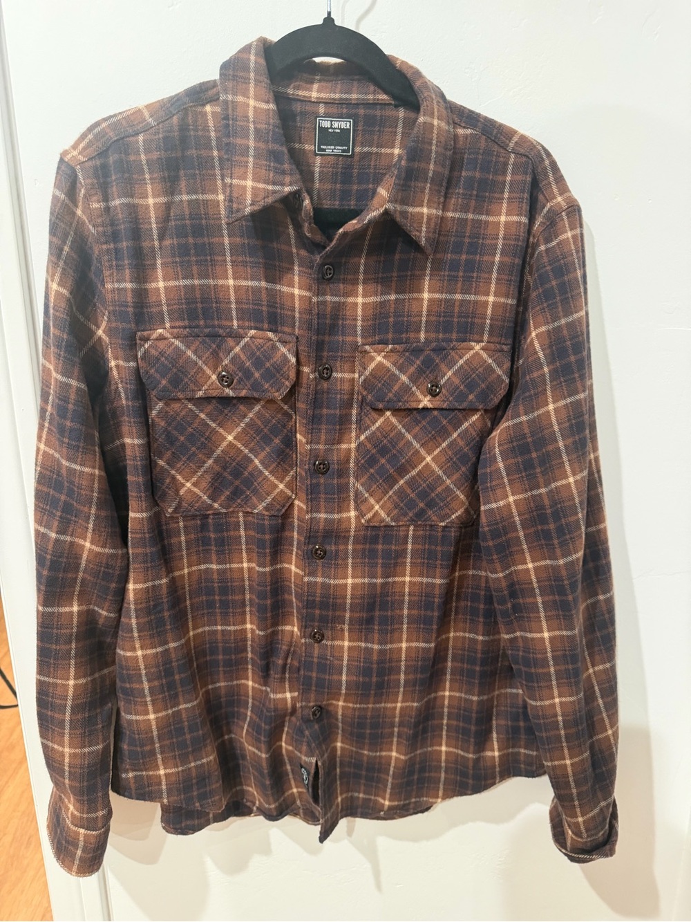 Todd Snyder Brown Black Plaid Flannel Work Shirt 100% Cotton